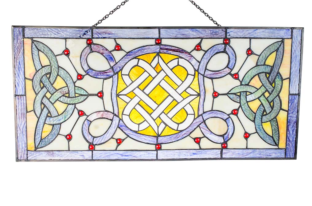 W011 Celtic Stained Glass Windows with Trinity Knots Irish WIndow